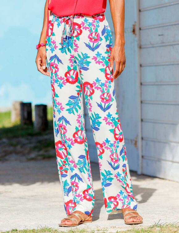 Pantalon large fluide, imprimé (écru)