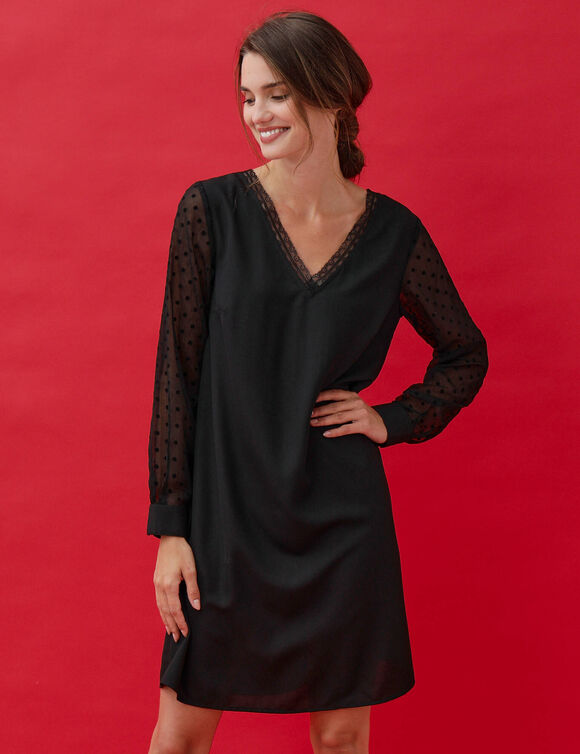 Robe housse manches plumetis (noir)
