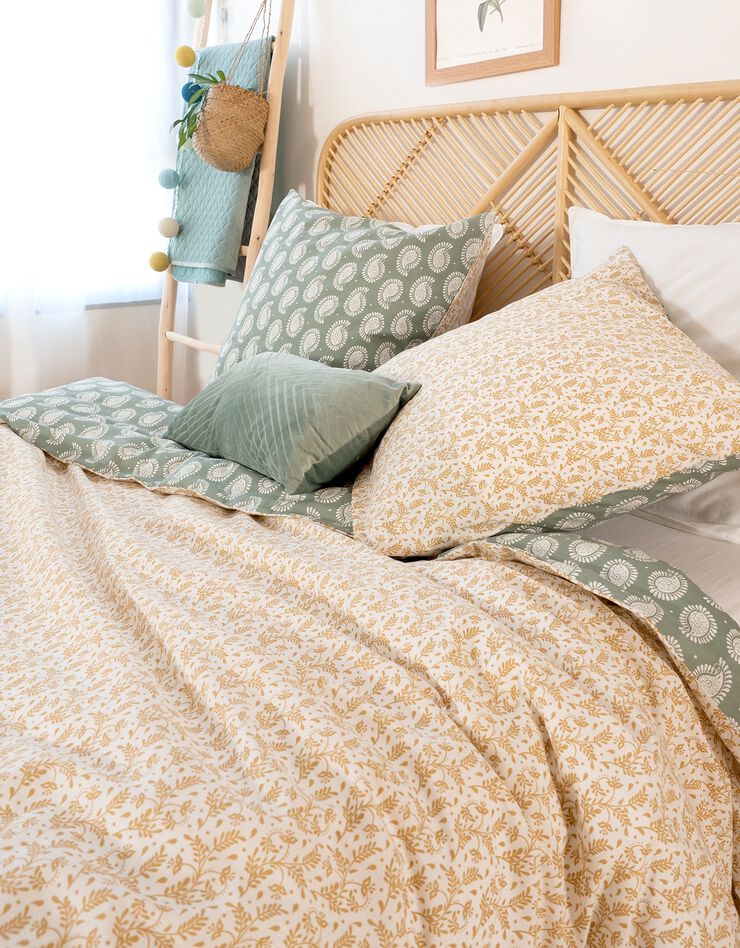 Parure de lit micromotif Floral - coton adouci   (kaki / jaune)