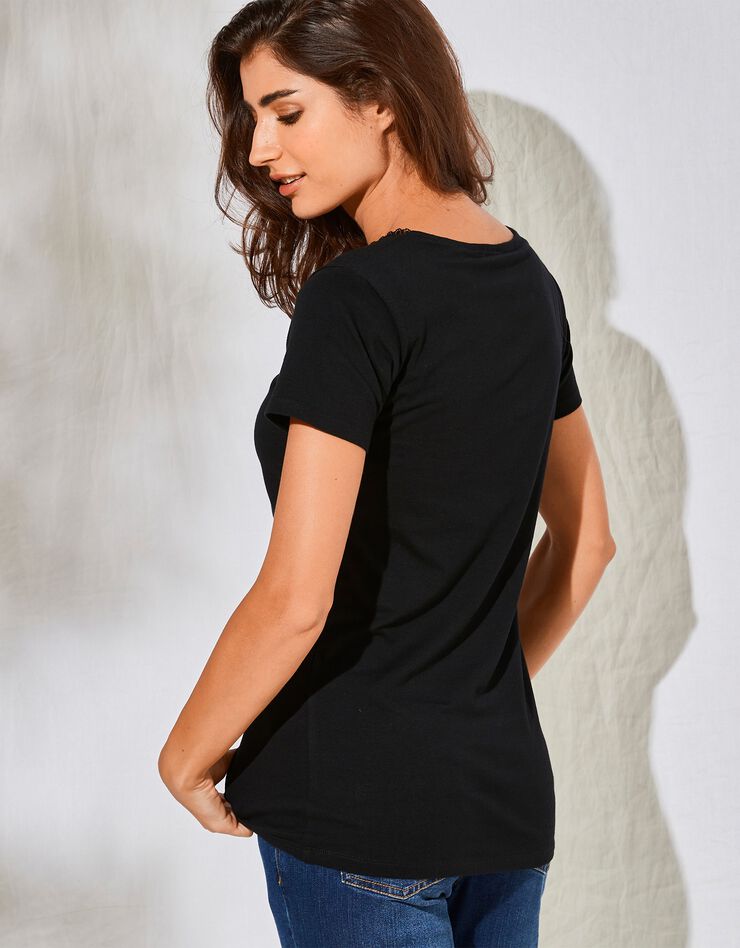 Tee-shirt coton stretch avec brassière intégrée (noir)