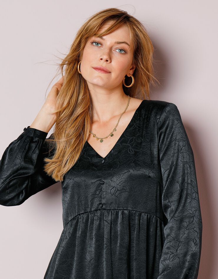 Robe jacquard unie manches longues (noir) Robe jacquard unie manches longues (noir)