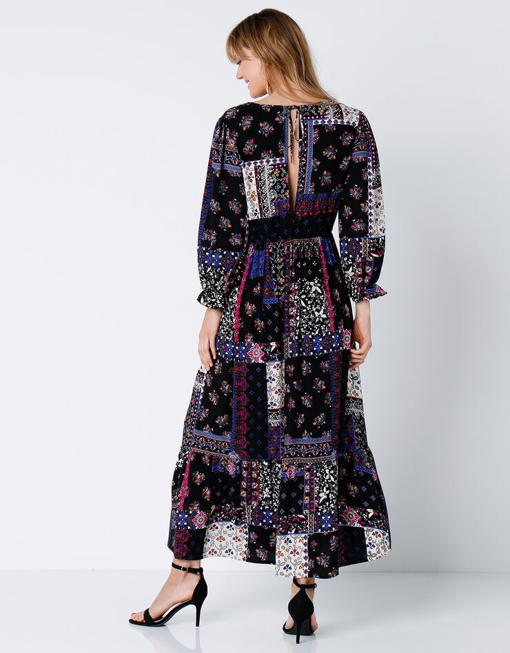Robe longue patchwork (noir / violine) Robe longue patchwork (noir / violine)