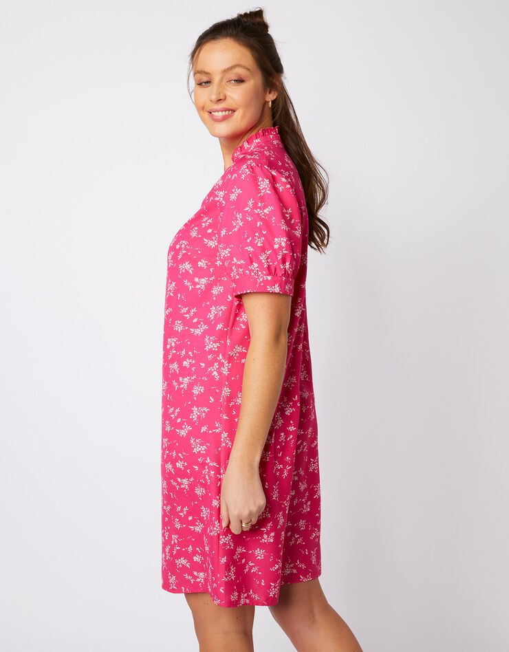 Robe imprimée col volanté (rose / blanc) Robe imprimée col volanté (rose / blanc)