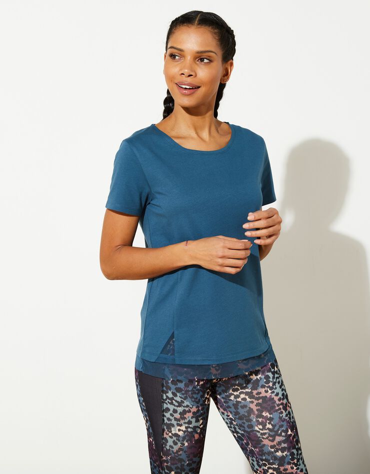 Tee-shirt manches courtes détail résille (bleu) Tee-shirt manches courtes détail résille (bleu)