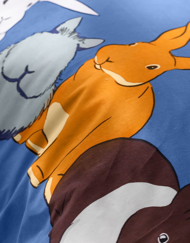 Linge de lit Rabbit en coton imprimé lapins (bleu)