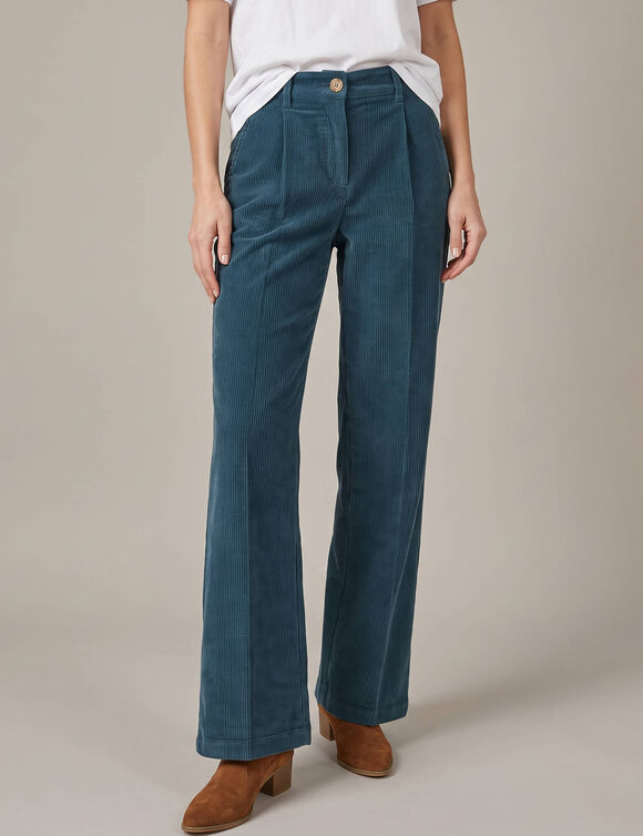 Pantalon large velours (bleu fonc&eacute;)