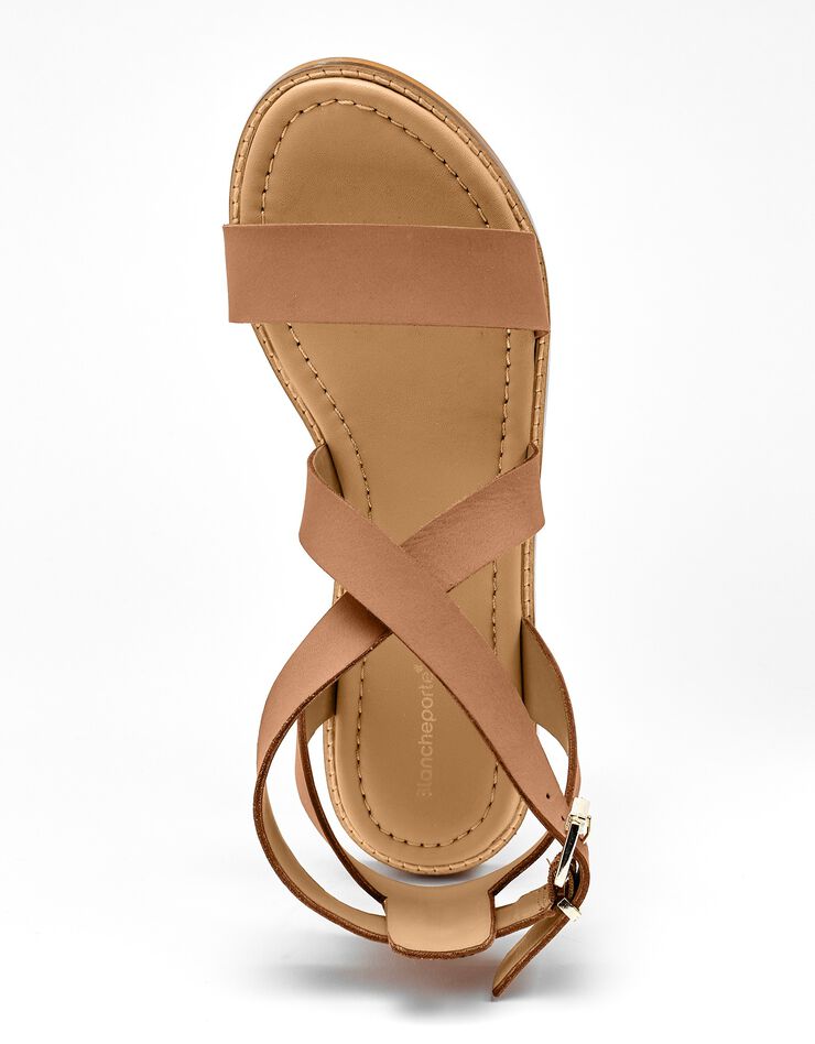 Sandales plates éco-conçues en cuir naturel à brides croisées (caramel) Sandales plates éco-conçues en cuir naturel à brides croisées (caramel)