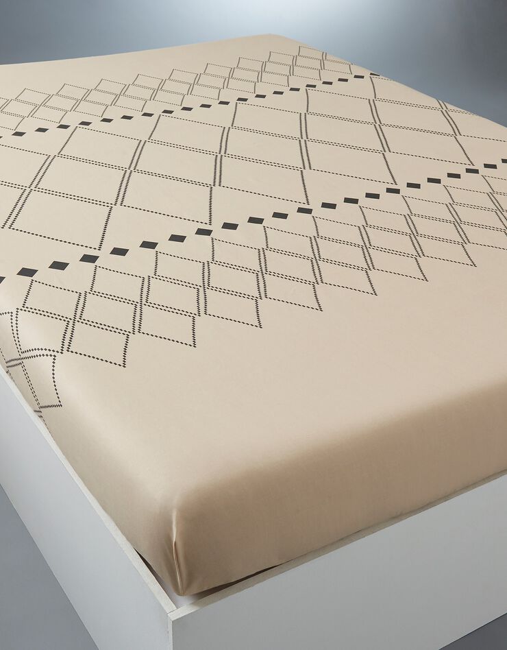 Linge de lit Massai coton à motifs graphiques et finitions pompons (beige)