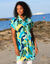 Robe de plage imprimée, crépon (bleu / vert)