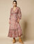 Robe longue décolleté cache-coeur, voile imprimé (kaki / bordeaux)