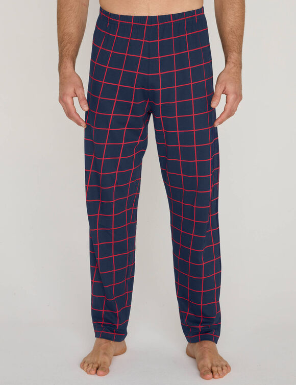 Pantalon pyjama coton imprim&eacute; carreaux (marine / rouge)