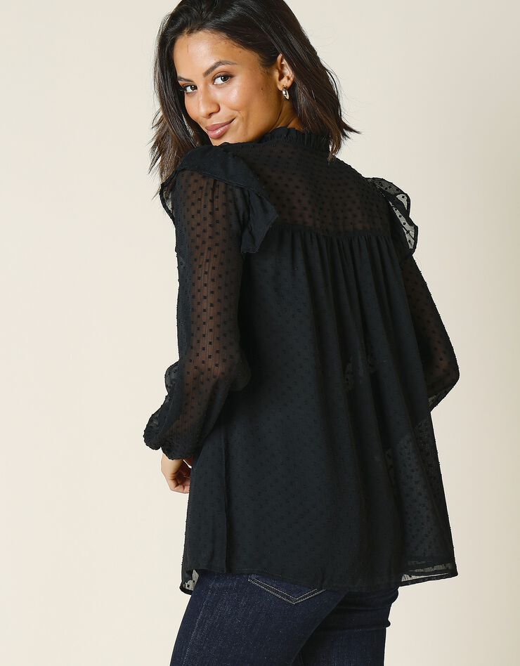 Blouse plumetis, macramé et volants (noir) Blouse plumetis, macramé et volants (noir)