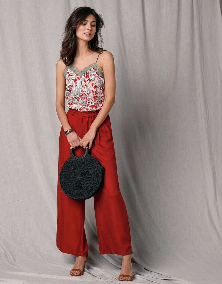 Pantalon large 7/8ème ceinturé twill (rouge) Pantalon large 7/8ème ceinturé twill (rouge)