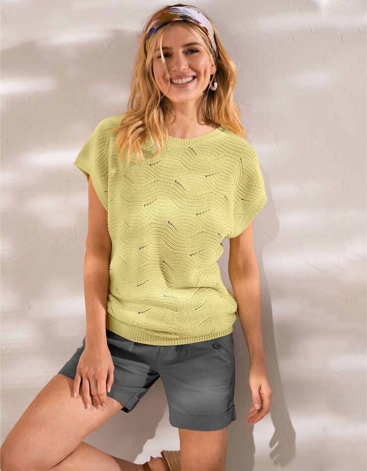 Pull manches courtes, maille fantaisie (anis) Pull manches courtes, maille fantaisie (anis)