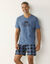 Pyjama short coton carreaux manches courtes (bleu grisé)