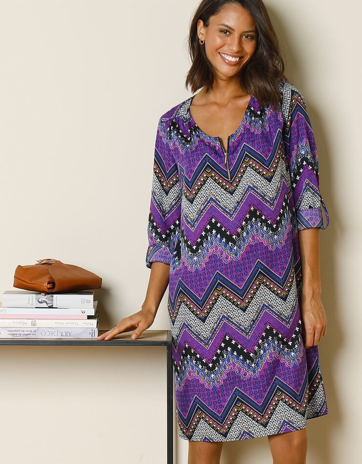 Robe-housse col zippé imprimé zigzag (marine / violet) Robe-housse col zippé imprimé zigzag (marine / violet)