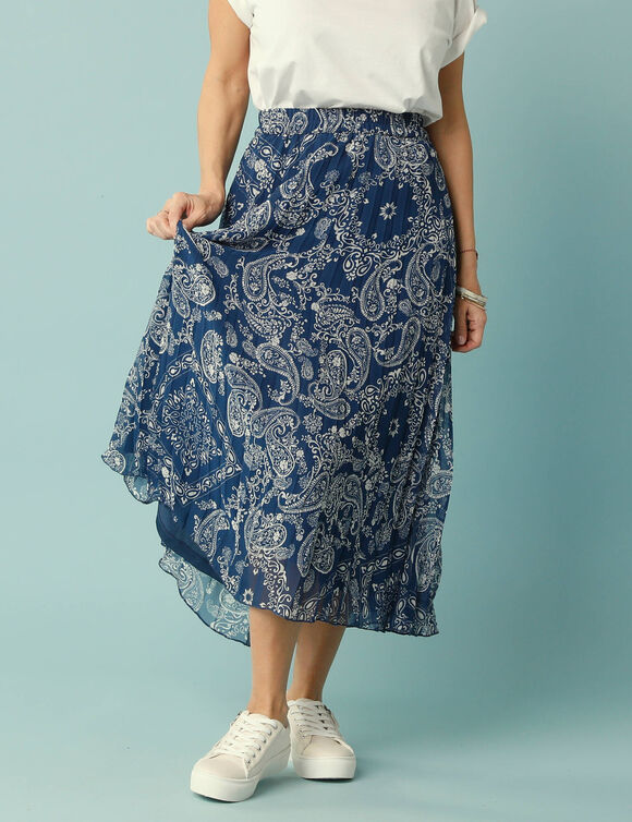 Jupe Spécial Petites, voile plissé, imprimé bandana (indigo)