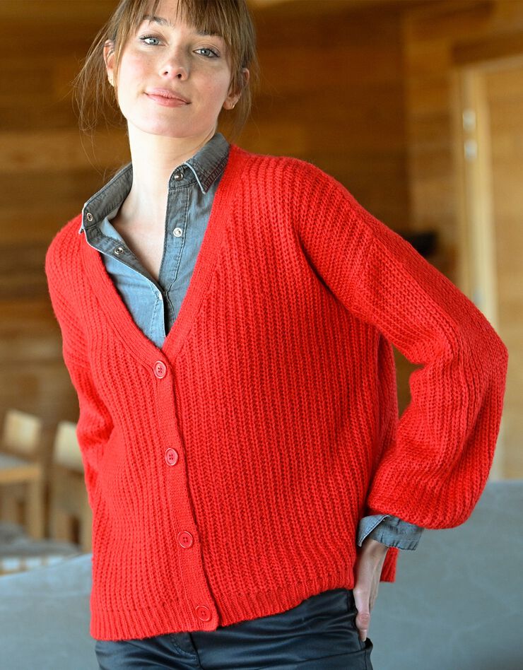 Gilet boutonné volume loose maille toucher mohair (rouge) Gilet boutonné volume loose maille toucher mohair (rouge)