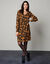 Robe voile Georgette imprimé végétal stylisé (noir / caramel)