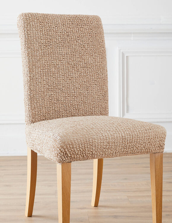 Housse microfibre bi-extensible gaufr&eacute;e sp&eacute;ciale chaise  (beige)