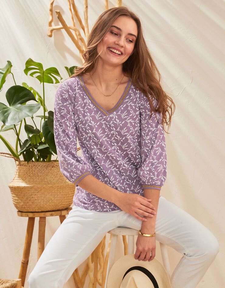 Tee-shirt manches 3/4 imprimé bicolore (lilas) Tee-shirt manches 3/4 imprimé bicolore (lilas)