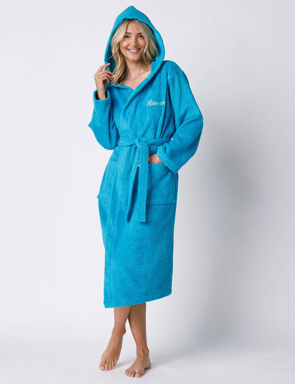 Peignoir mixte adulte col capuche personnalis&eacute; - &eacute;ponge bouclette 380 g/m&sup2; (turquoise)