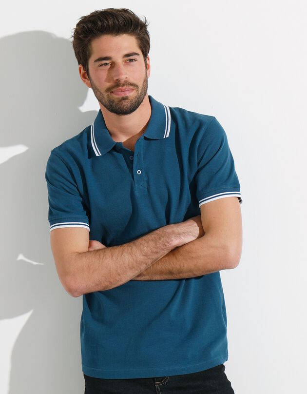 Polo uni maille piquée manches courtes (bleu canard)