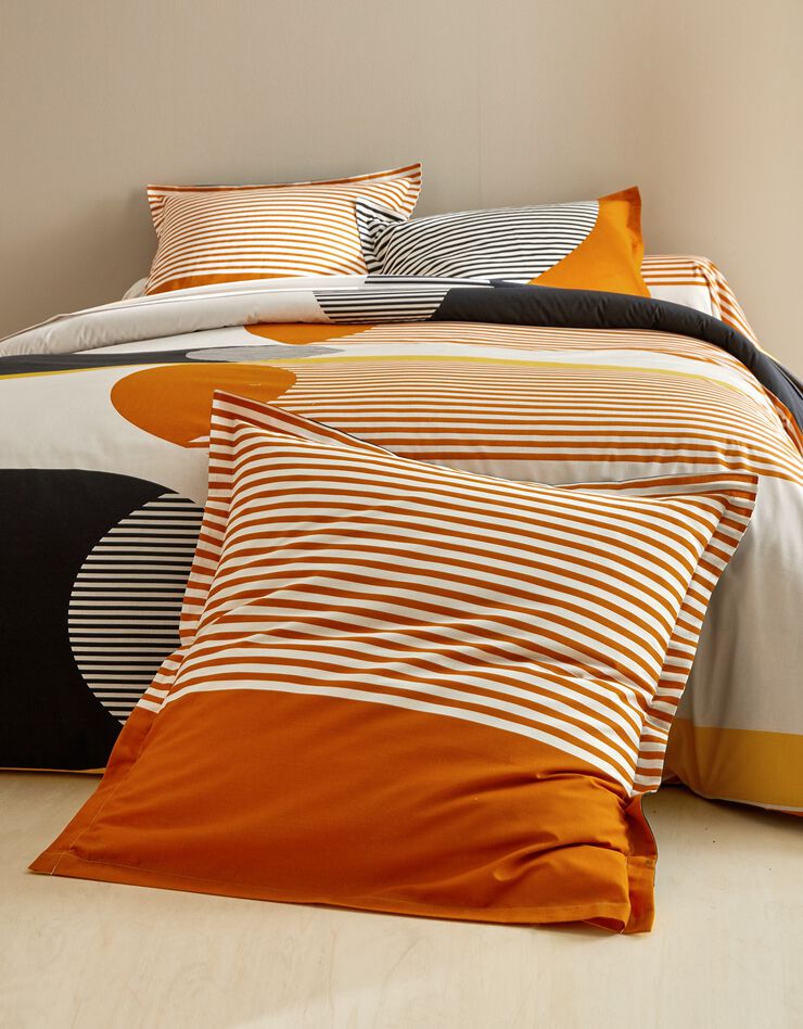 Linge de lit Nico en coton imprimé rayures style graphique (miel)