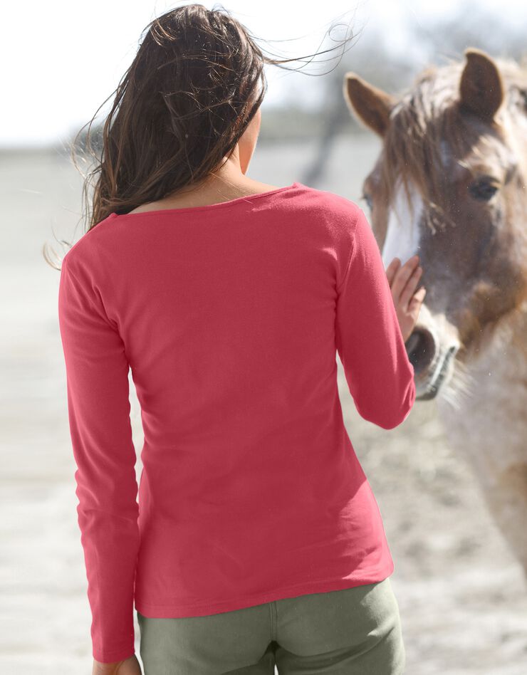 Tee-shirt uni manches longues jersey coton bio (cerise) Tee-shirt uni manches longues jersey coton bio (cerise)