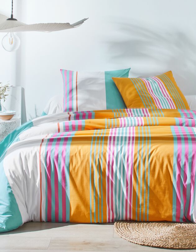 Linge de lit Détroit en coton imprimé rayures (blanc)