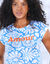 T-shirt manches courtes, imprimé Amour et fleurs (bleu / blanc)