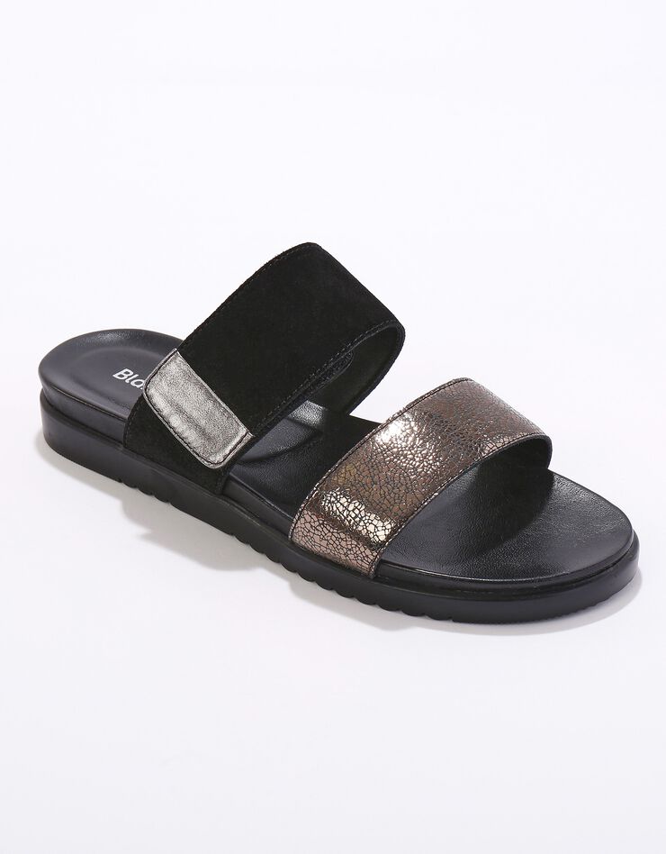 Mules scratchées largeur confort à ouverture totale, cuir irisé (noir)