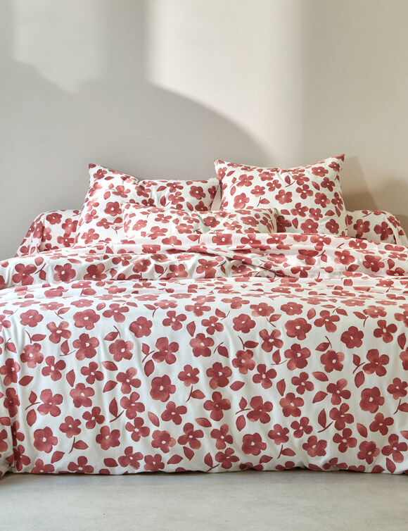 Linge de lit Petunia en flanelle imprim&eacute;e (bois de rose)
