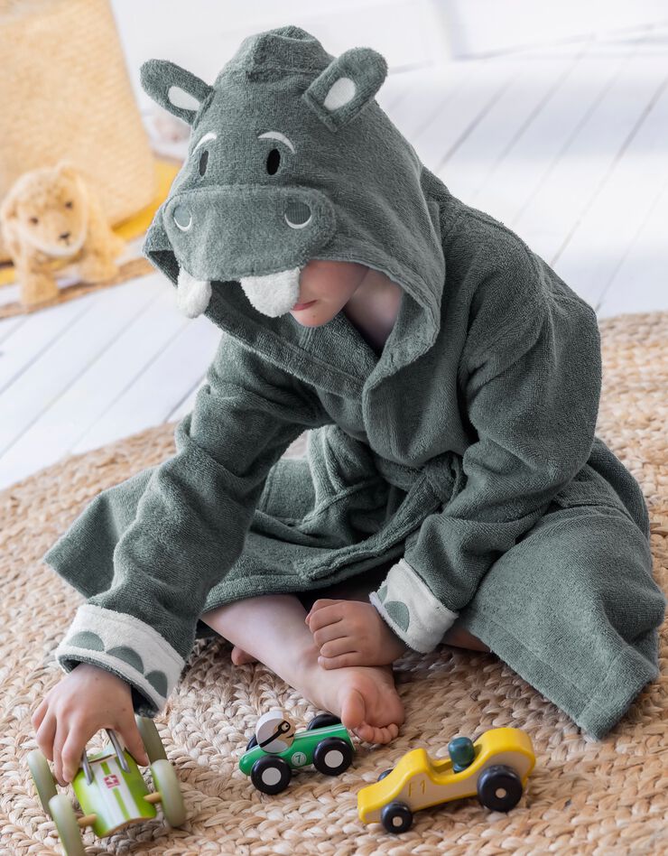 Peignoir de bain enfant hippopotame éponge coton - 340g/m² (ardoise)