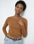 T-shirt uni col rond stretch (caramel)