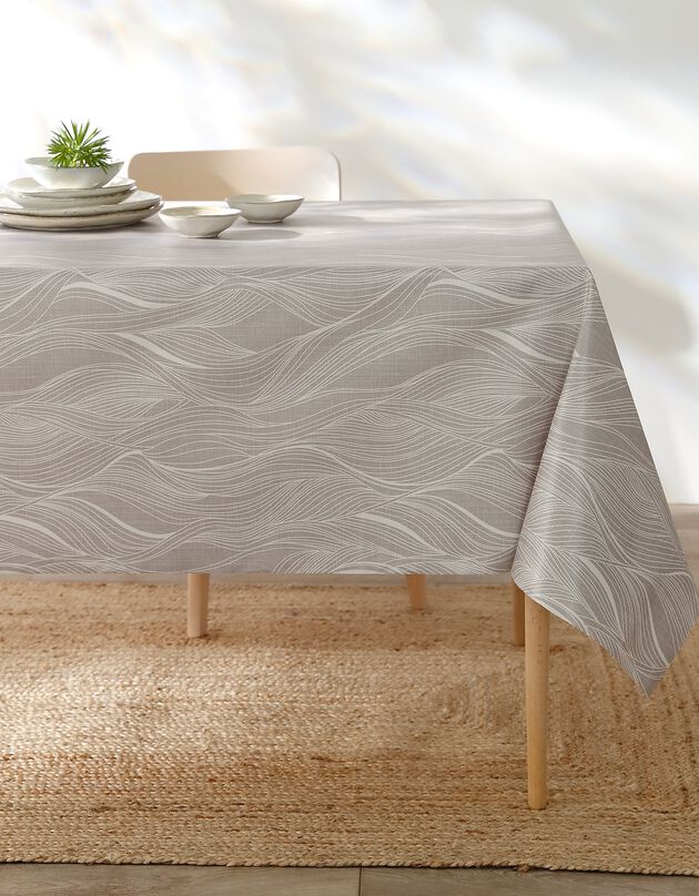 Nappe toile cirée imprimée vagues (taupe)