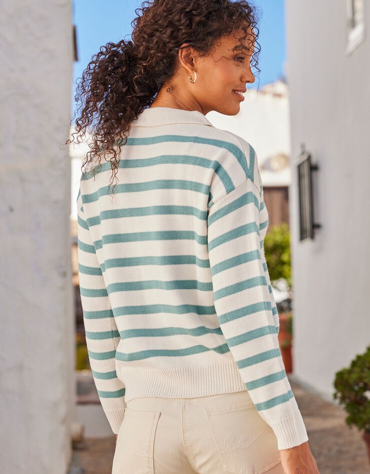 Pull col polo rayé (écru / vert) Pull col polo rayé (écru / vert)