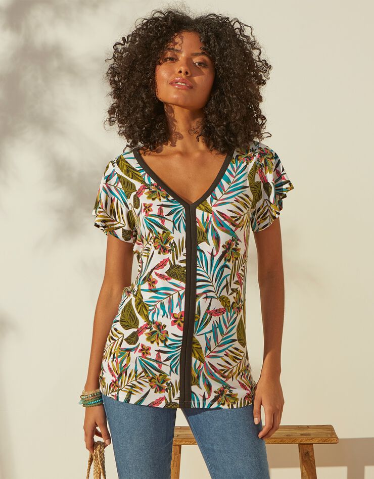 Tee-shirt imprimé tropical (blanc / vert) Tee-shirt imprimé tropical (blanc / vert)
