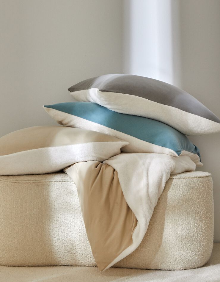 Linge de lit réversible jersey polaire toucher peluche (bleu)