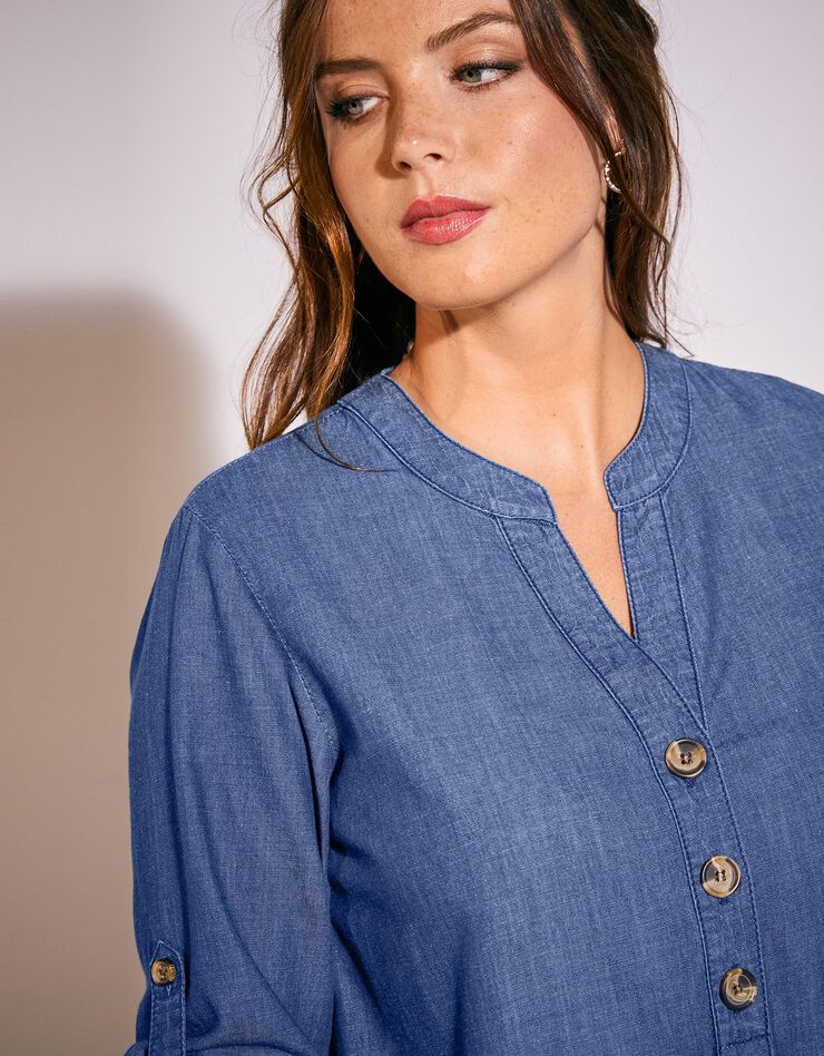 Robe évasée denim léger manches 3/4 (stone) Robe évasée denim léger manches 3/4 (stone)
