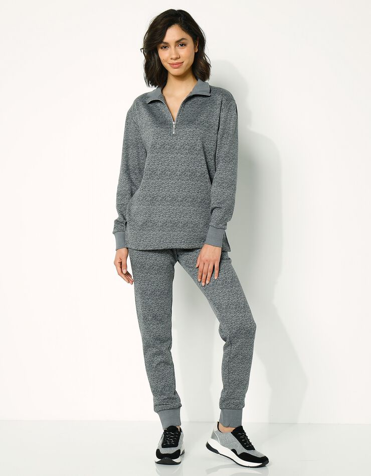Sweat en molleton effet chiné col montant zippé (gris chiné) Sweat en molleton effet chiné col montant zippé (gris chiné)