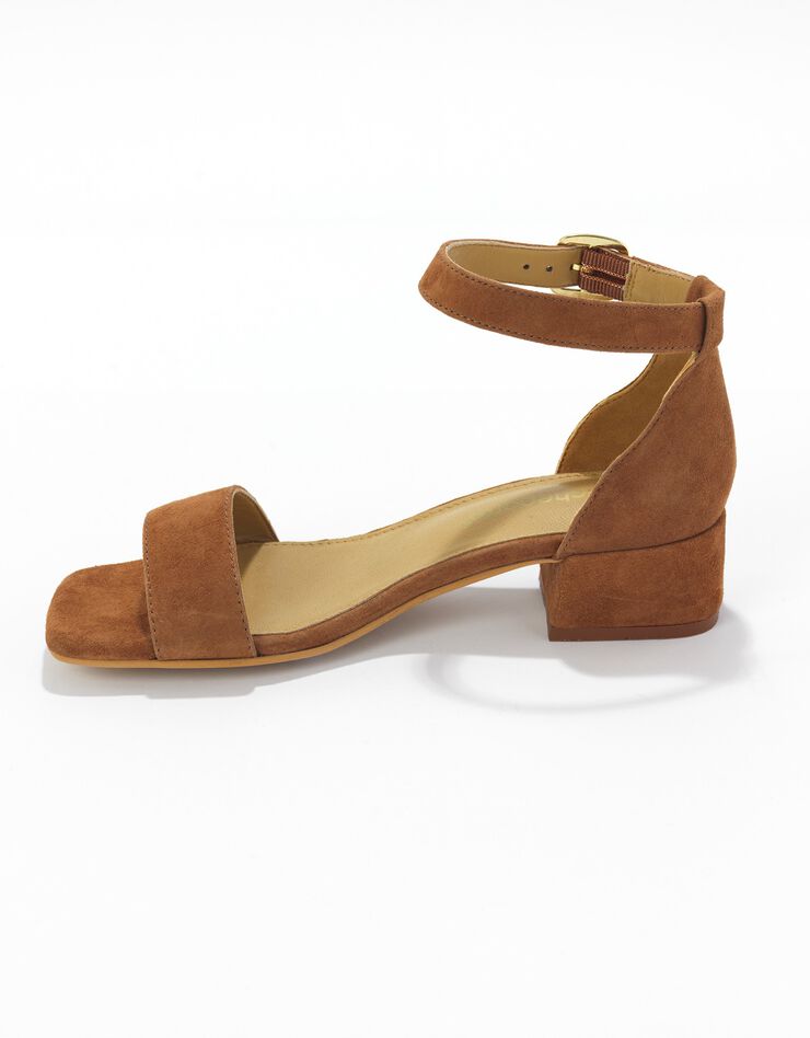 Sandales en croûte de cuir à bride et à talon (taupe) Sandales en croûte de cuir à bride et à talon (taupe)