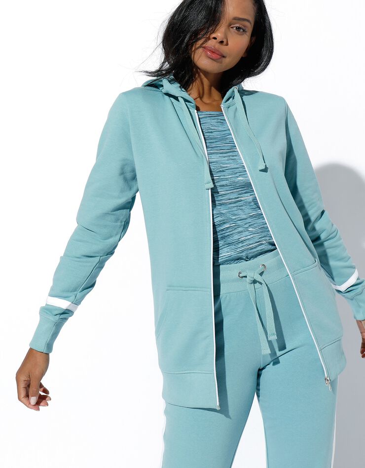 Veste bicolore zippée molleton gratté (vert grisé / blanc) Veste bicolore zippée molleton gratté (vert grisé / blanc)