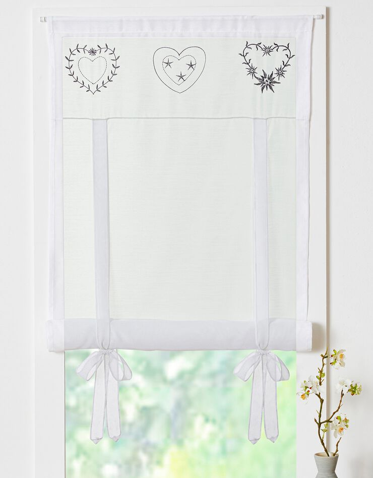 Store broderies motifs coeurs finition passe-tringle (blanc / blanc)