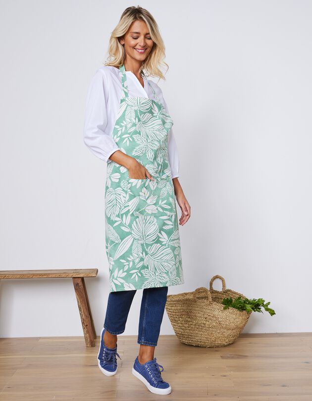 Tablier de cuisine forme bavette imprimé végétal (vert amande)