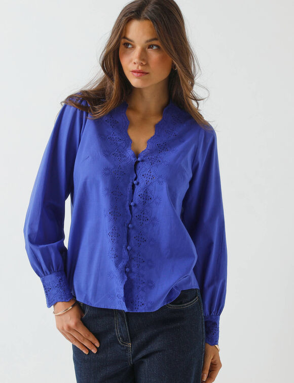 Chemisier broderie anglaise, coton (bleu dur)