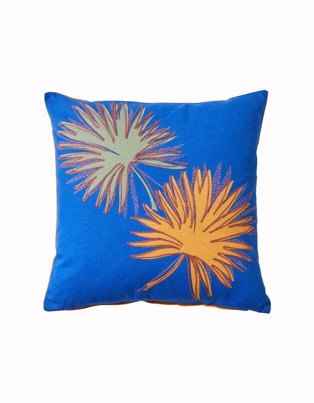 Housse de coussin brodé feuilles de palmier, collection Ninole - lot de 2 (bleu)