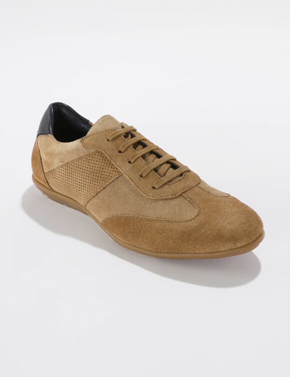 Derbies cuir à lacets détails perforés (taupe)
