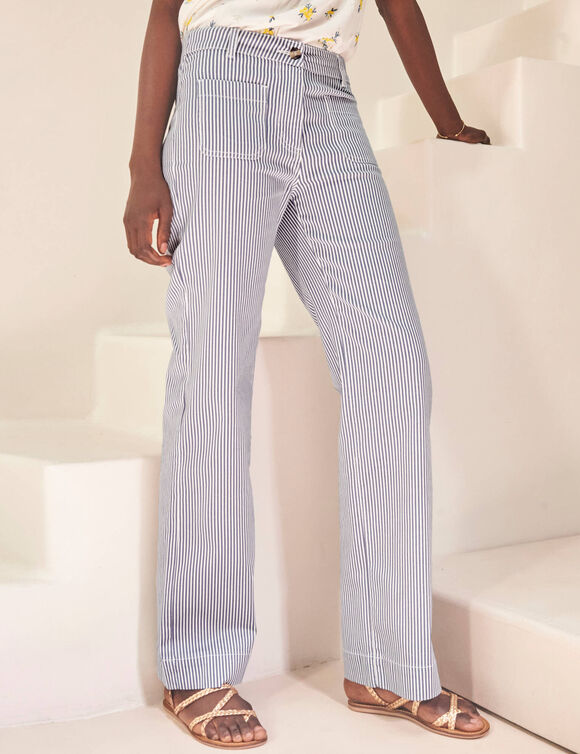 Pantalon large, imprim&eacute; ray&eacute; (bleu / blanc)