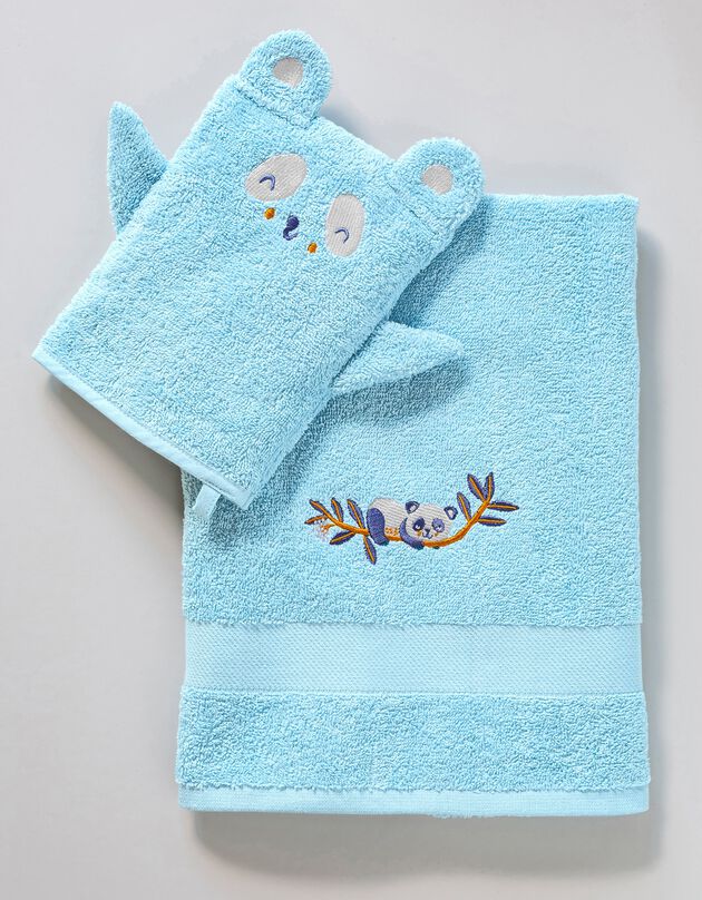 Collection éponge enfant brodée panda coton - 380 g/m² (bleu glacier)